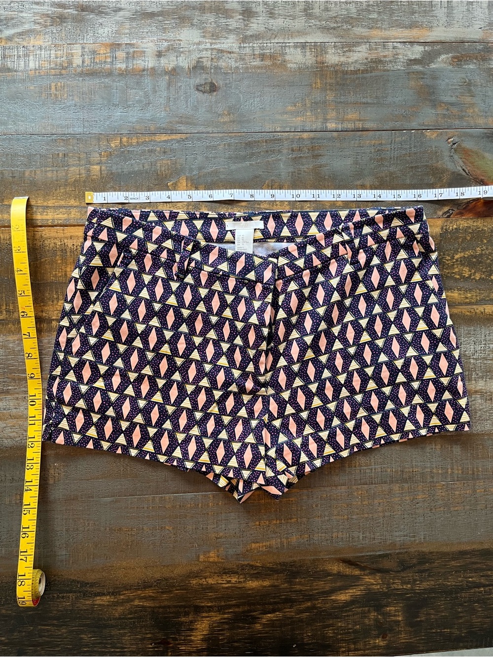 H&M High Waist Geometric Print Shorts in Navy & Pink